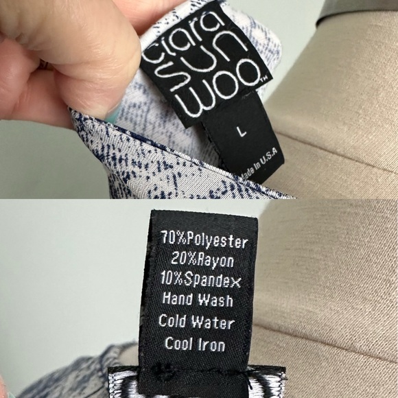 Clara Sun Woo Abstract Navy White Asymmetrical Hem Lagenlook Tunic Size L - Picture 8 of 10